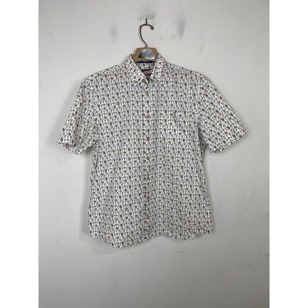 Johnnie-O Hangin Out Mens Large White Tropical Cocktail Pineapple Print Shirt‎